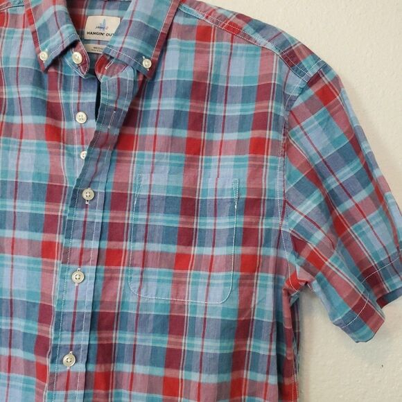 Johnnie O Hangin Out Mens M Plaid Button Up Shirt Short Sleeve Cotton JMWS4420 - Picture 3 of 16